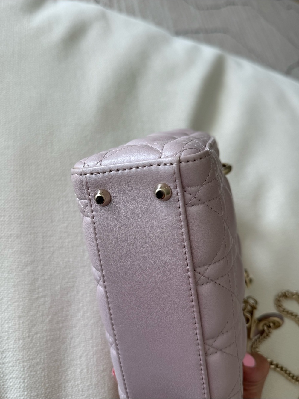 METALLIC PINK CHRISTIAN DIOR LADY DIOR MINI BAG WITH CHAIN STRAP - Picture 4 of 16